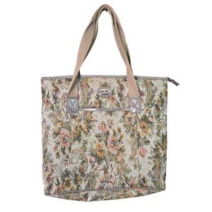 Vintage Jordache Multicolor Floral Tapestry Tote Bag With Sturdy Beige Handles